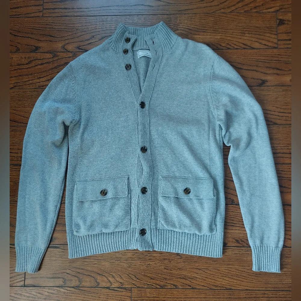 Gray Button-Up Men's Sweater - Picture 1 of 6